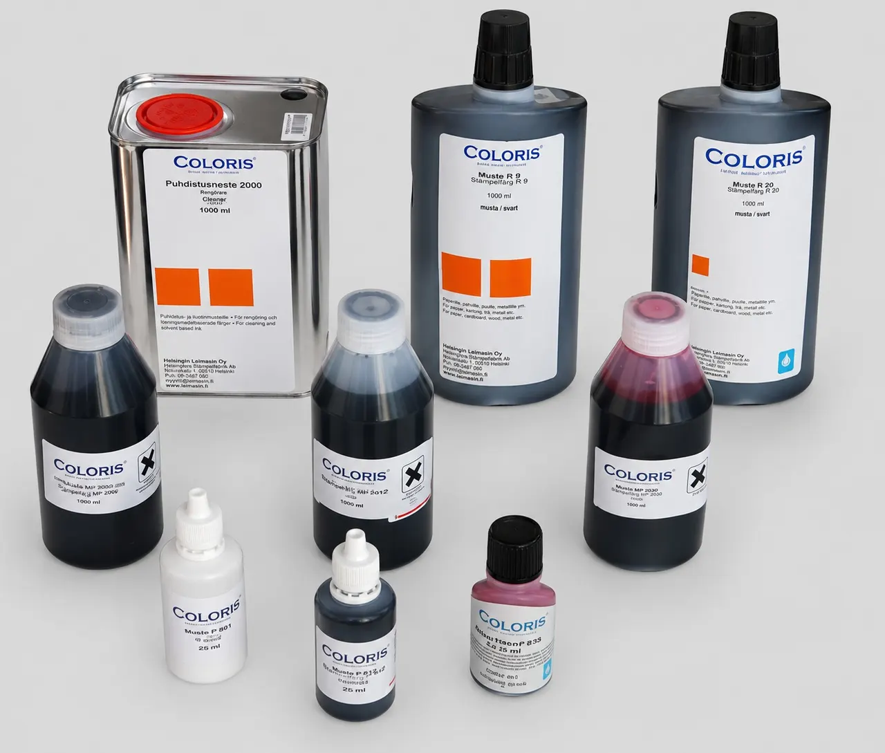 Coloris stamp inks in different bottle sizes