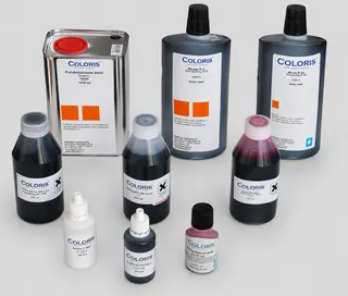 Coloris stamp inks in different bottle sizes
